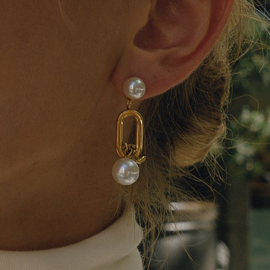 Selene Pearl Drop Earrings by Lucy Luna Jewellery, alternate view 2