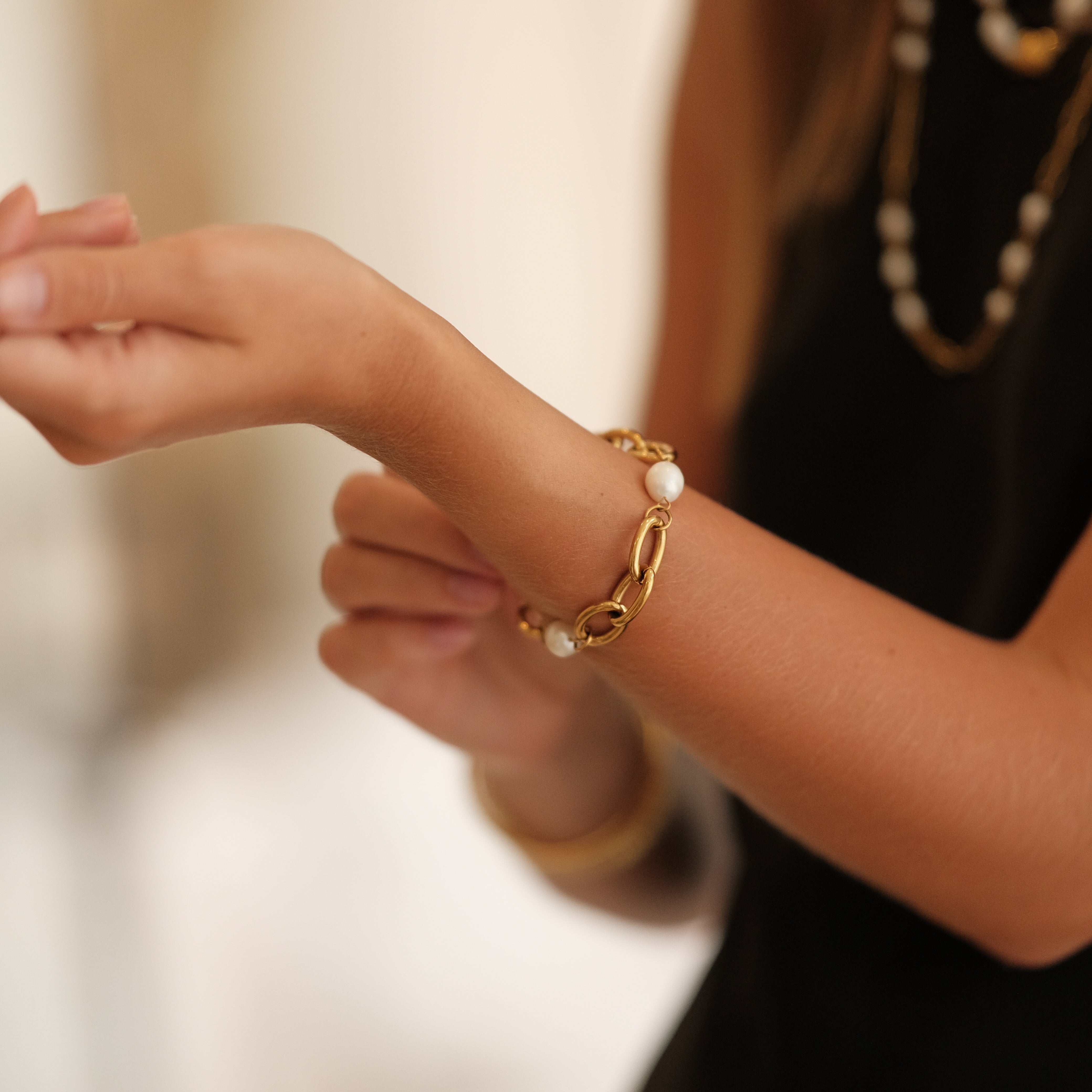 Mila Link Pearl Bracelet by Lucy Luna Jewellery, alternate view 2