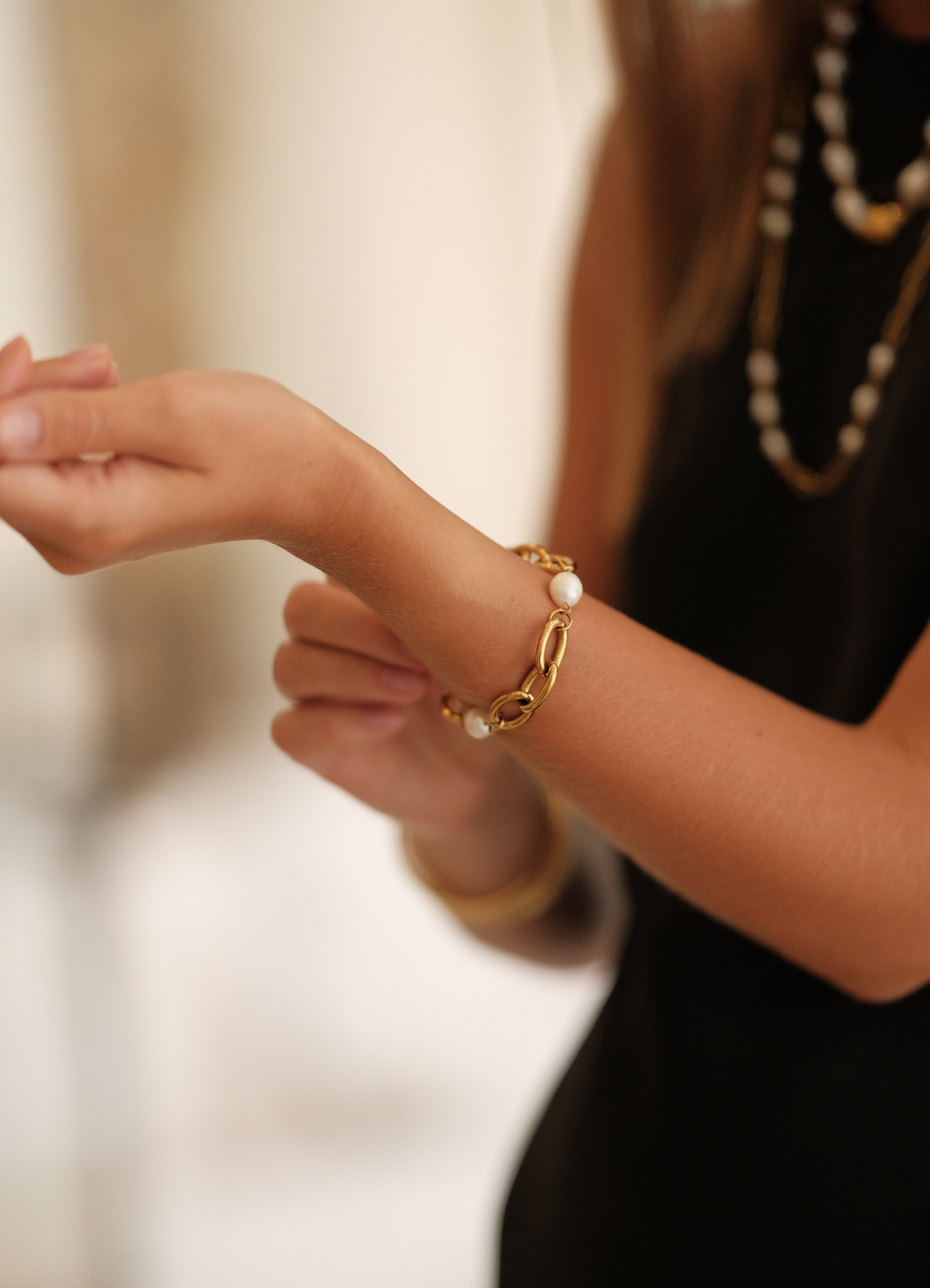 Mila Link Pearl Bracelet by Lucy Luna Jewellery, alternate view 2