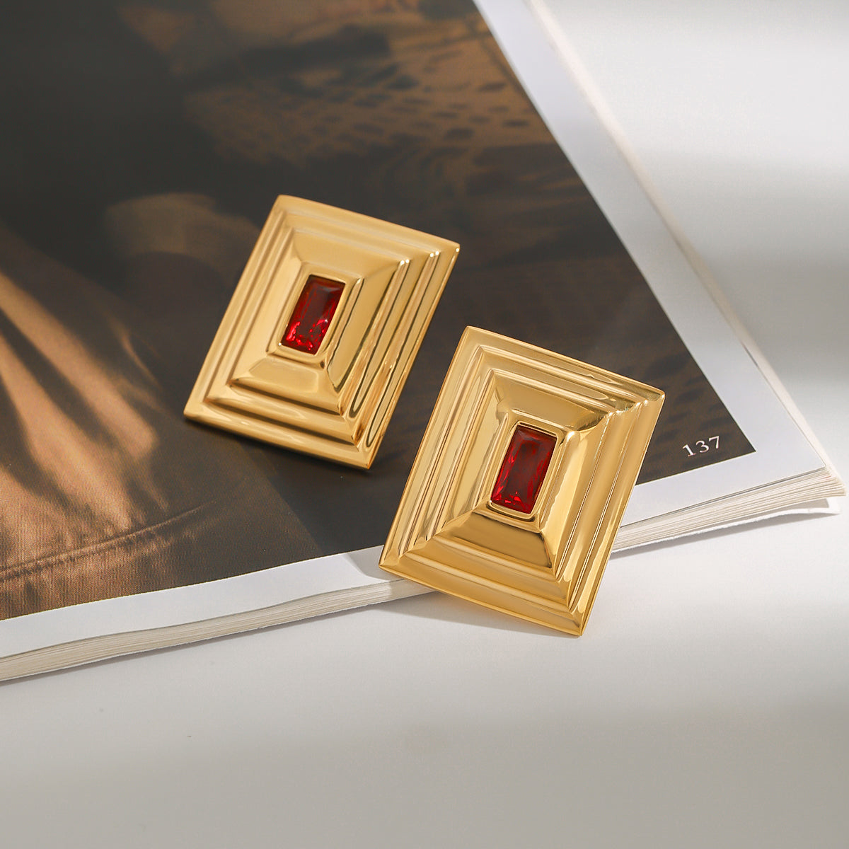 Valencia Ruby Studs by Lucy Luna Jewellery, alternate view 2