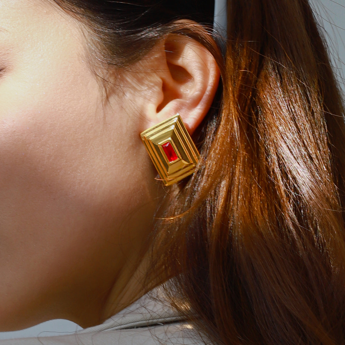 Valencia Ruby Studs by Lucy Luna Jewellery, alternate view 5