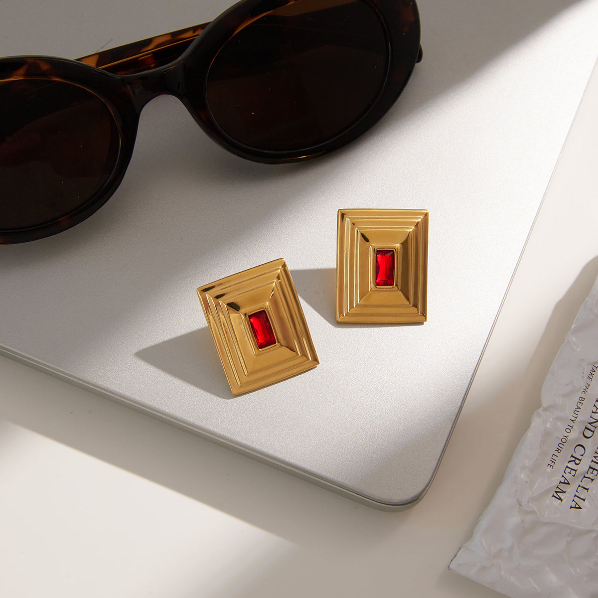 Valencia Ruby Studs by Lucy Luna Jewellery, alternate view 6