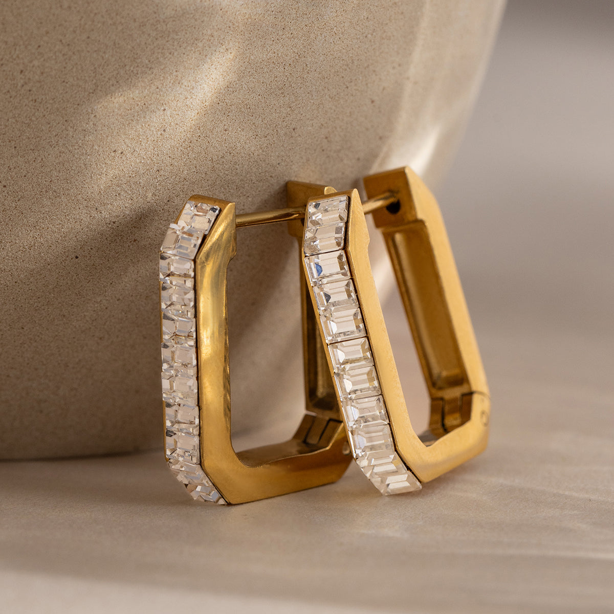 Sara Emerald-Cut Huggies by Lucy Luna Jewellery, alternate view 3