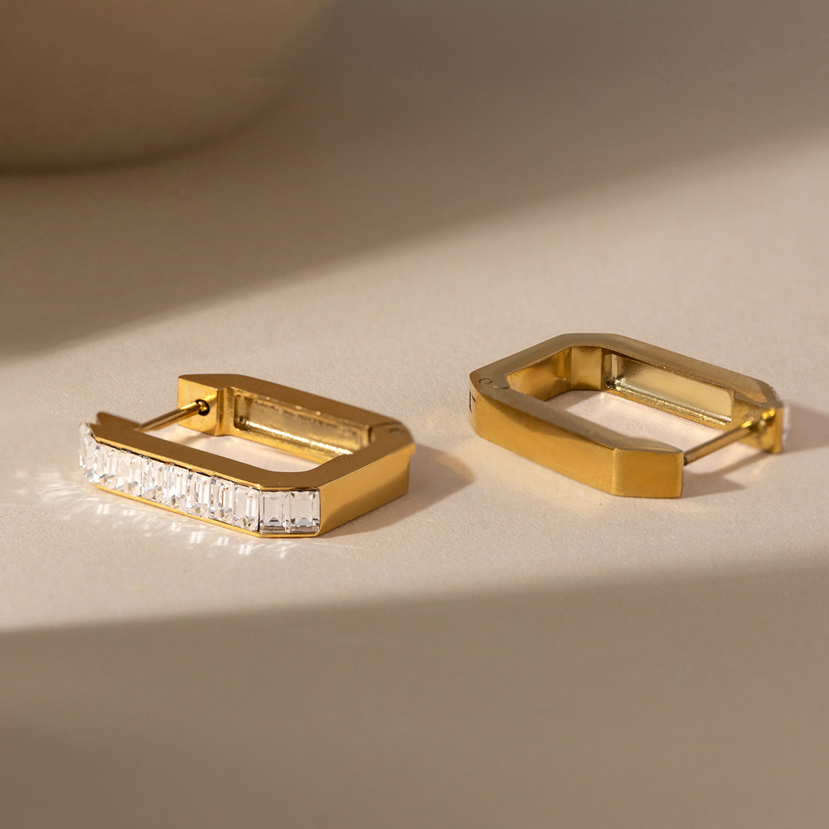 Sara Emerald-Cut Huggies by Lucy Luna Jewellery, alternate view 5