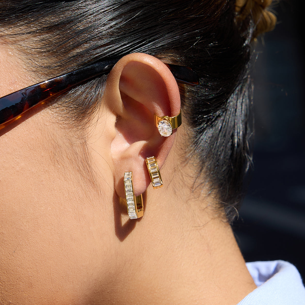 Sara Emerald-Cut Huggies by Lucy Luna Jewellery, alternate view 4