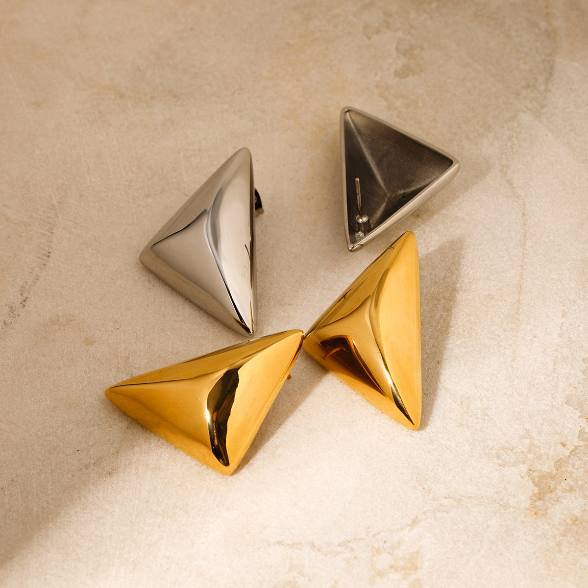 Samia Triangle Studs by Lucy Luna Jewellery, alternate view 6