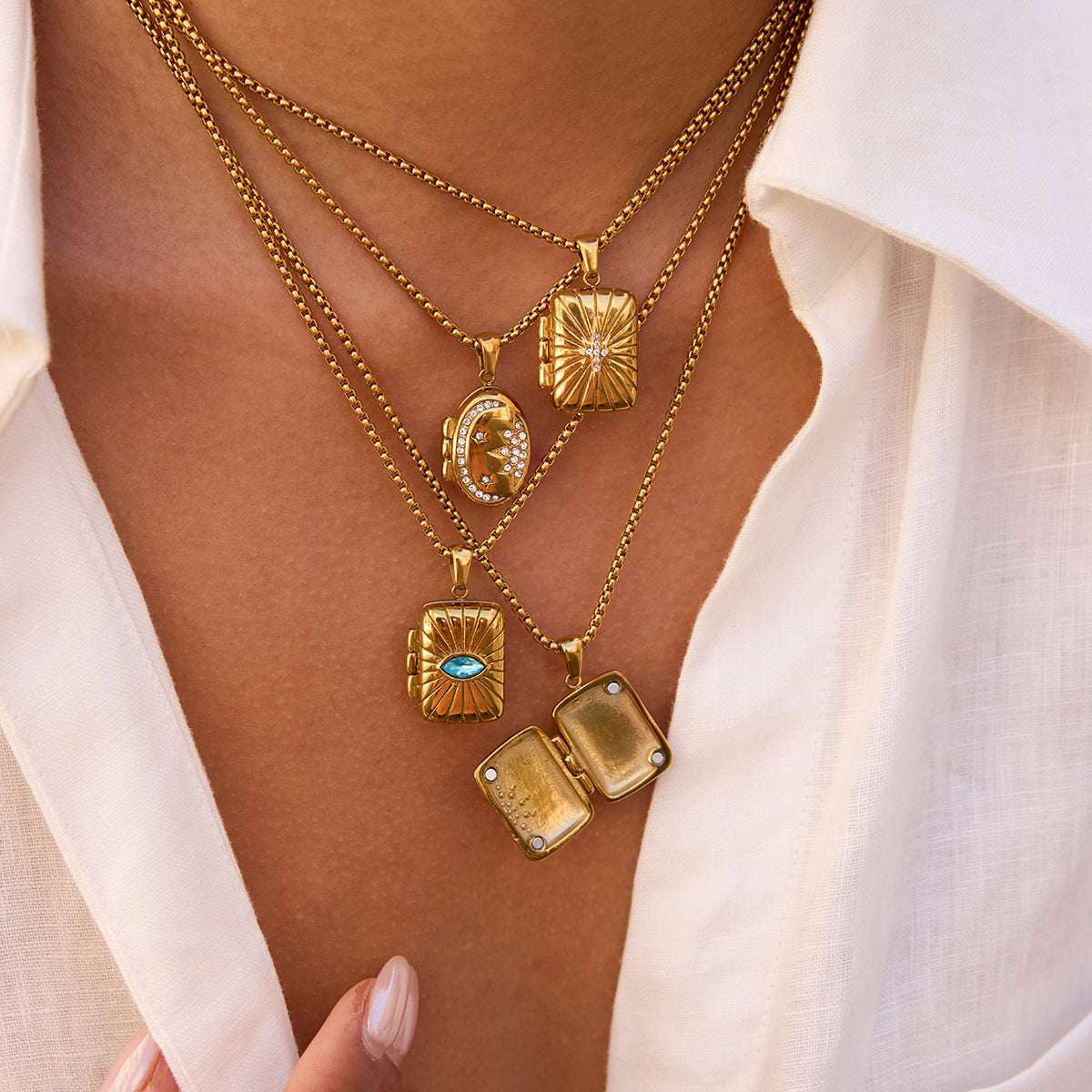 Indigo Sunburst Locket by Lucy Luna Jewellery, alternate view 2