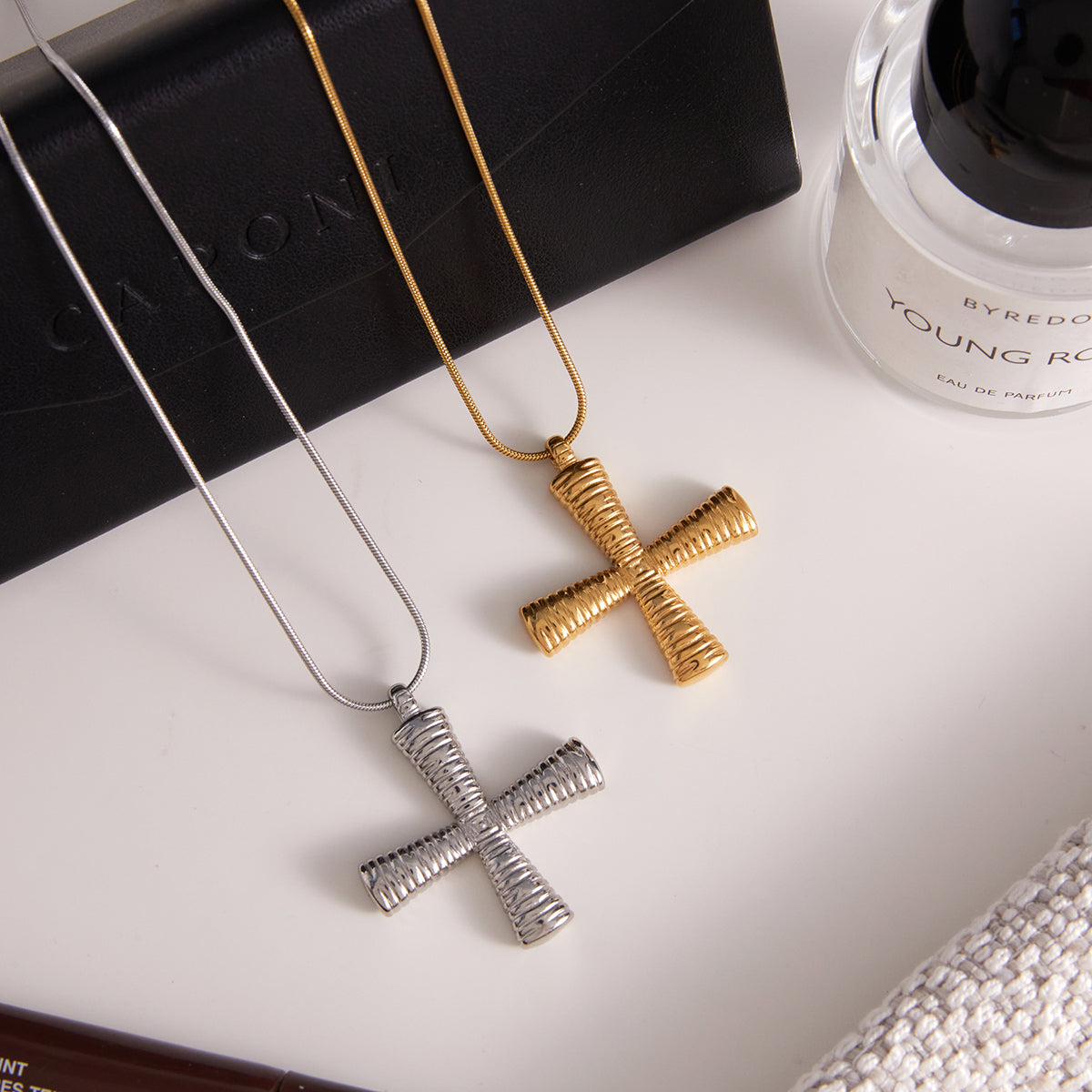 Divina Ribbed Cross by Lucy Luna Jewellery, alternate view 8